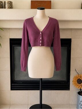 wild fable Plum Cropped Button Cardigan